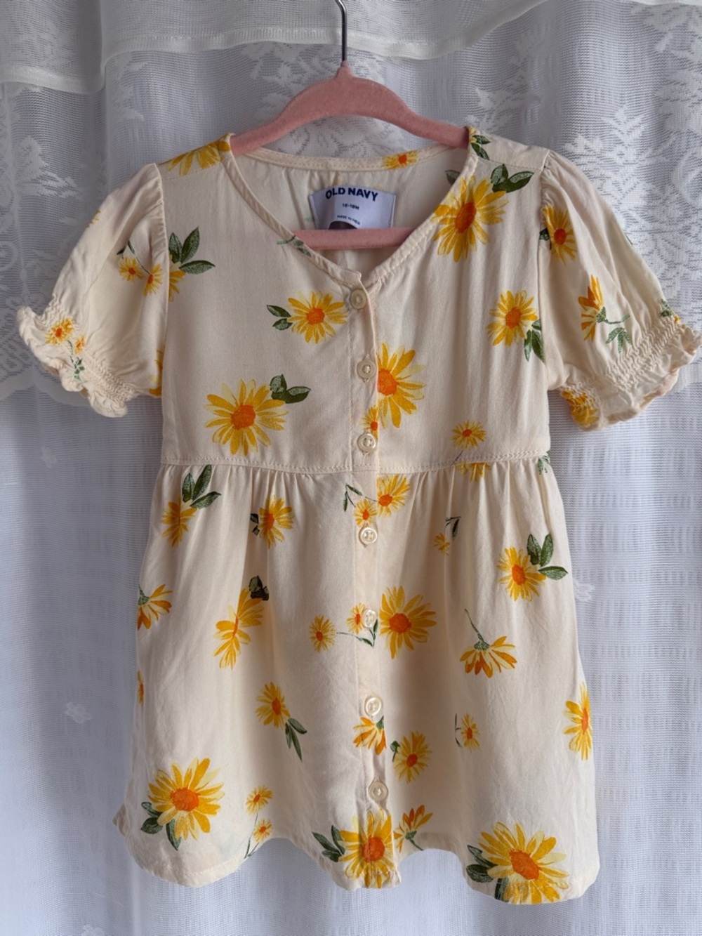 Old Navy Cream Yellow Sunflower Button-Front Dress